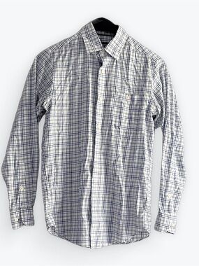 Orvis Men's White and Blue Plaid Button-Down Shirt Sz Small Like New